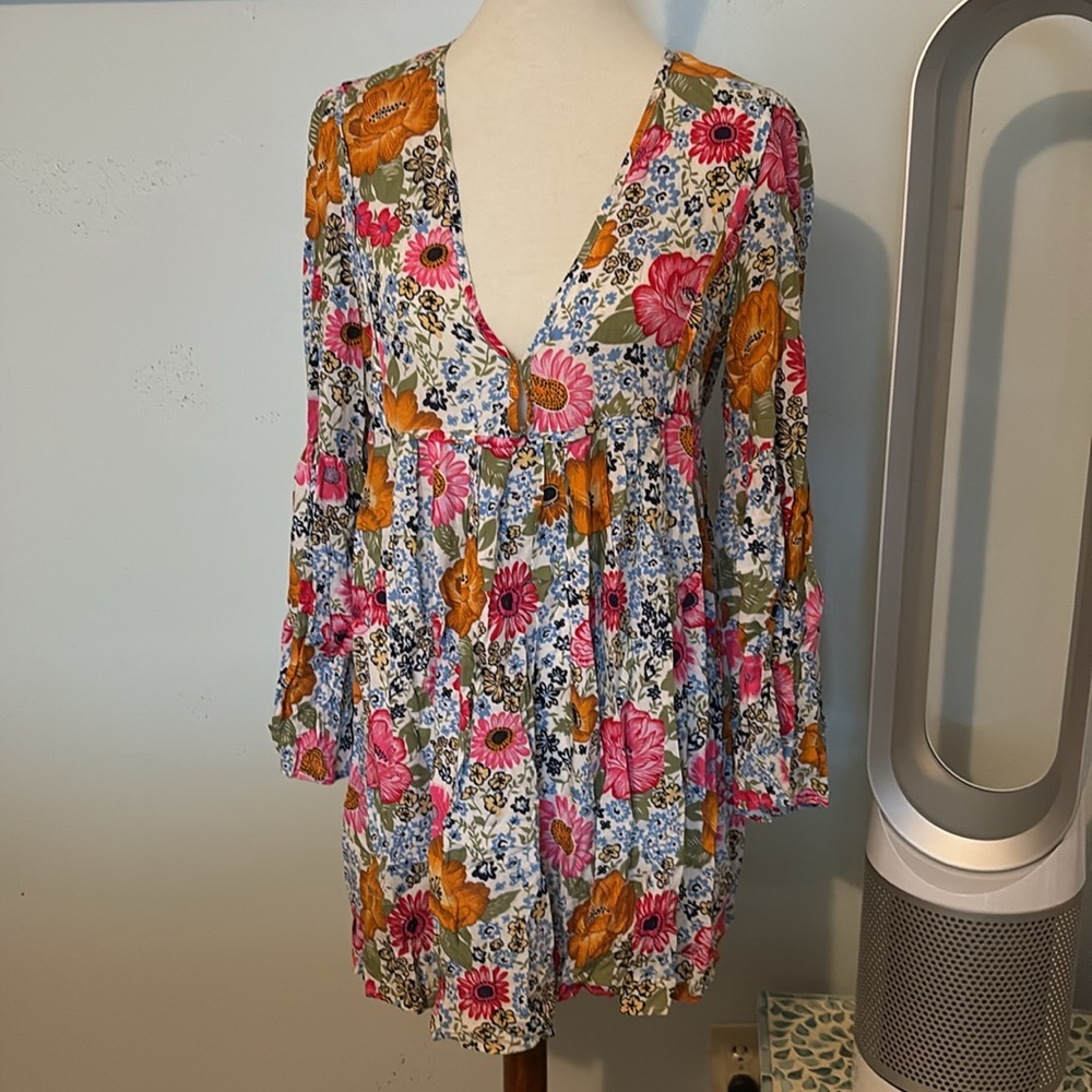 Floral V-Neck Long Sleeve babydoll Dress